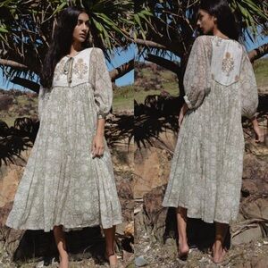 Daughters of India Green Floral Midi Dress